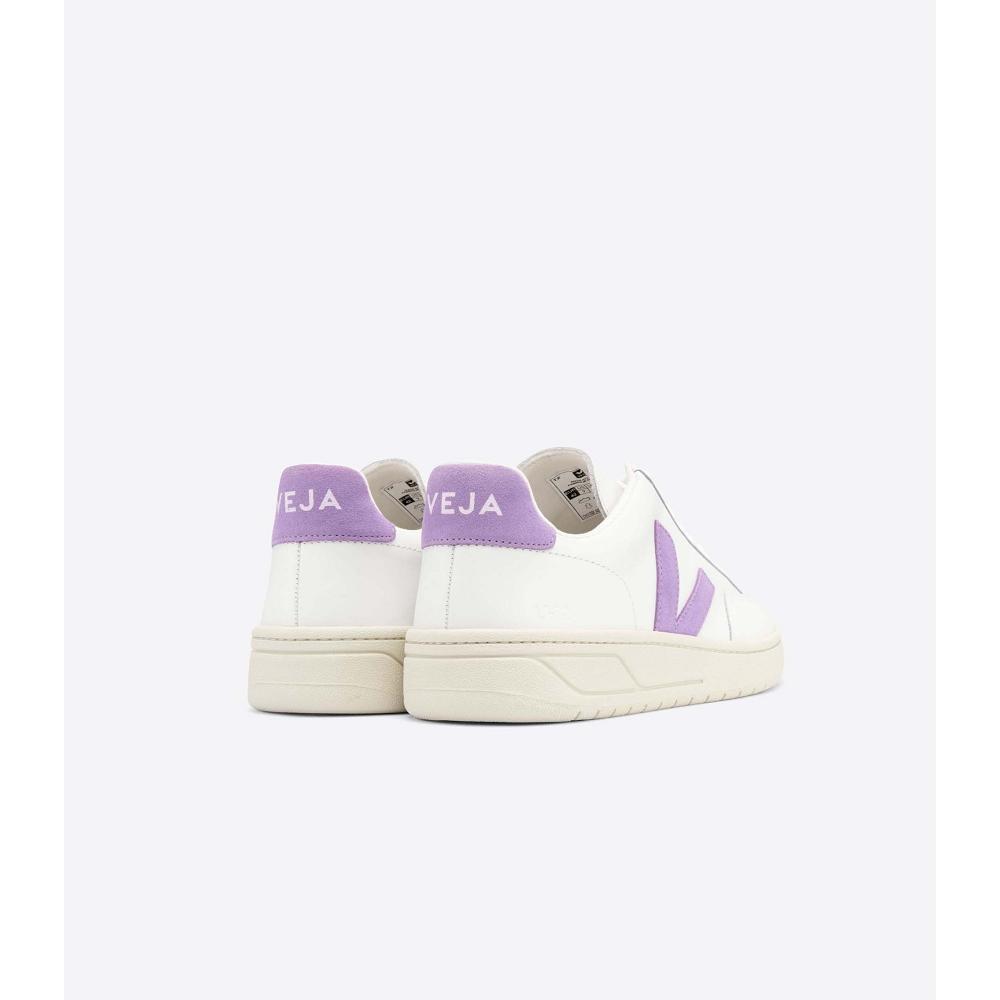 Veja V-12 LEATHER Women's Sneakers White/Purple | NZ 677SGL